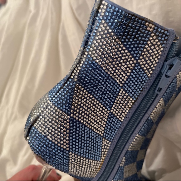 New Gianni Bini Alford Checkered Rhinestone Flared Heel Booties - Picture 8 of 11